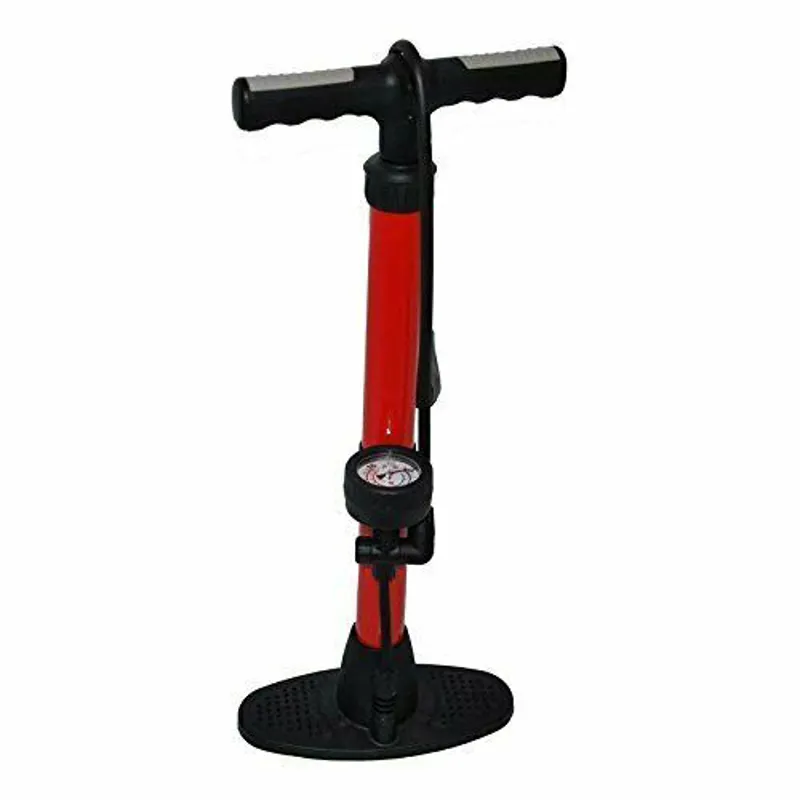 Ammaco Track Pump With Pressure Gauge Red